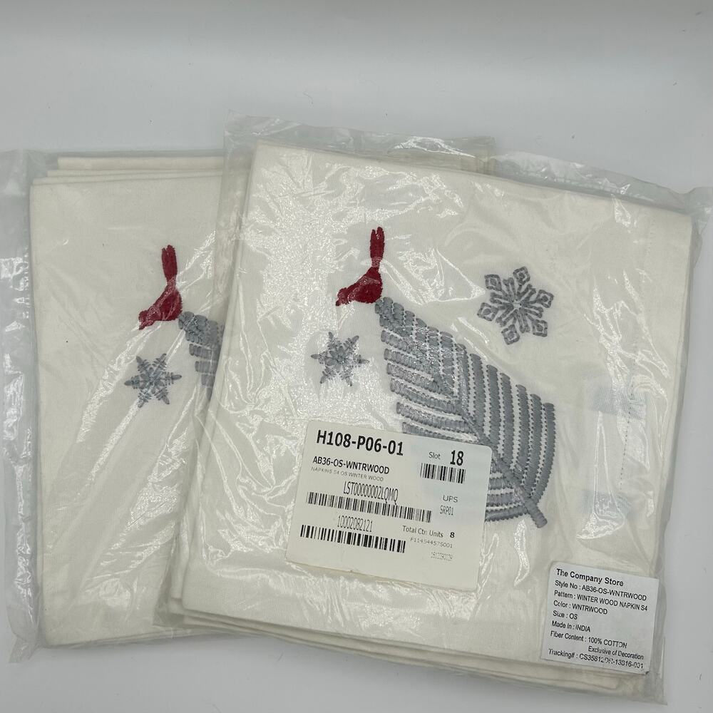 NEW 8 The Company Store Winter Wood Cloth Dinner Napkins 9"x9" 100% Cotton - Picture 2 of 5